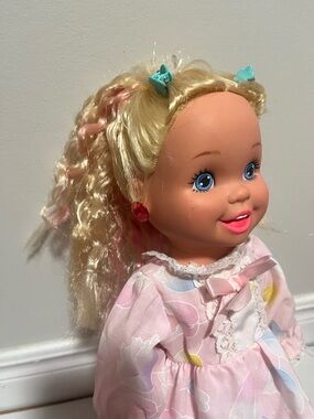 Vintage 1993 Tyco Blonde Doll with Pink Dress, Blue Eyes, red earrings
